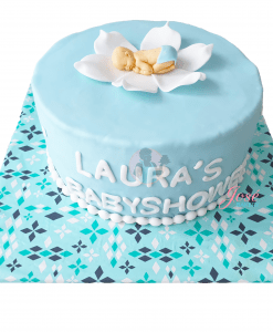 Babyshower taart baby in een bloem blauw 16 personen